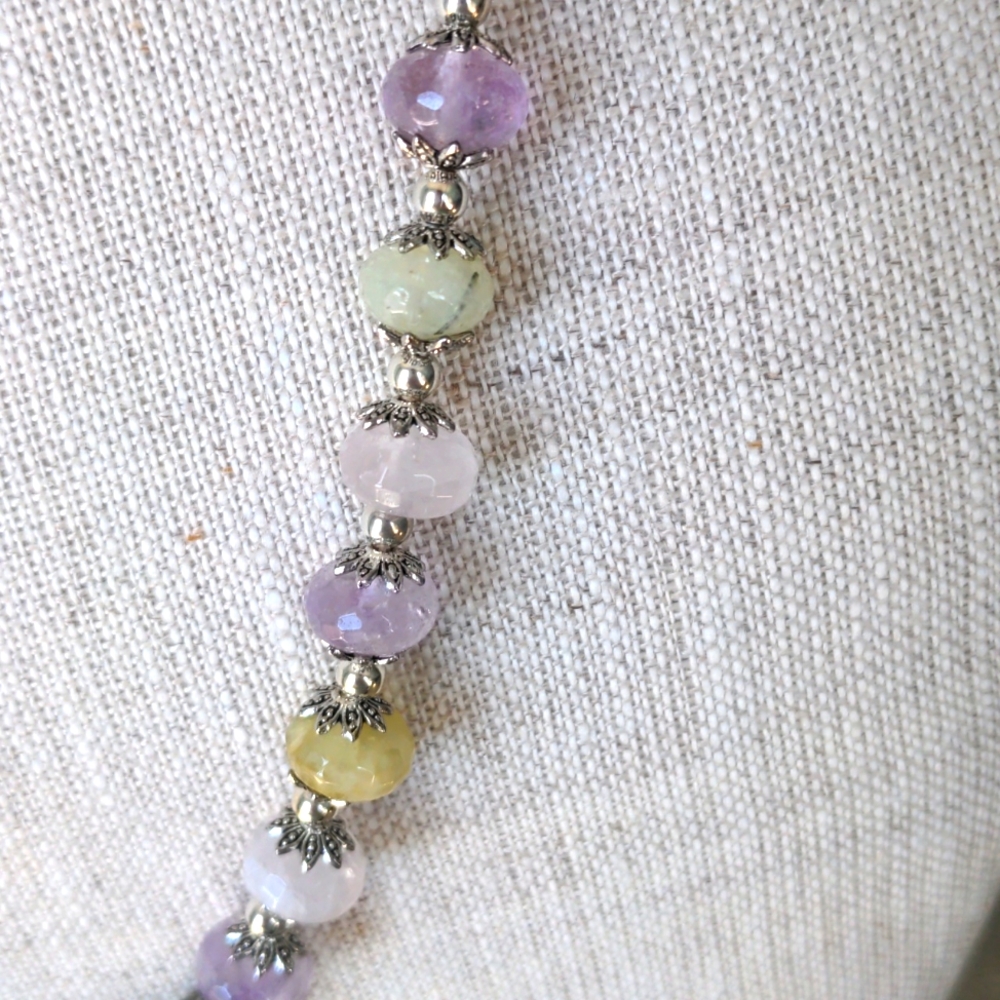 Genuine Gemstone Beaded Necklace, Amethyst Pendant, Silver, Handcrafted, New - Picture 4 of 9